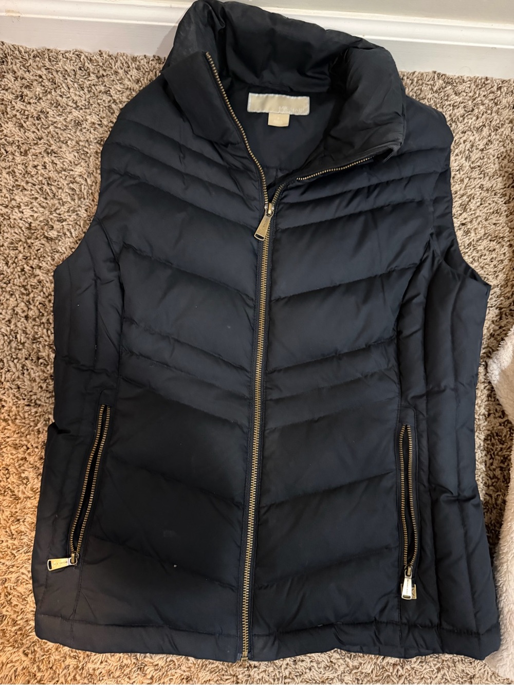 Michael Kors Black Quilted Puffer Vest with Gold Zippers